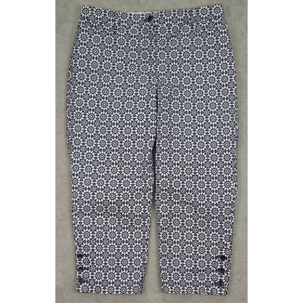 TALBOTS‎ Perfect Skimmer Chatham Crop Scalloped Pants Navy/White Geometric Sz 6